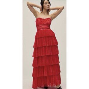 NWT Anthropologie Hutch Evie Strapless Tiered Maxi Dress Size 10